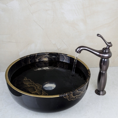 bathroom black ceramic washbasin sink&oil rubbed bronze faucet mixer tap bathroom sinks set 460397040 [ceramic-basin-faucet-set-2265]