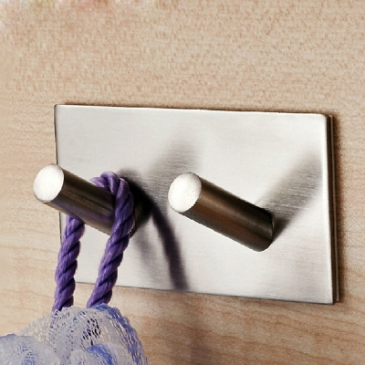 bathroom lavatory self adhesive double coat and robe hook brushed stainless steel
