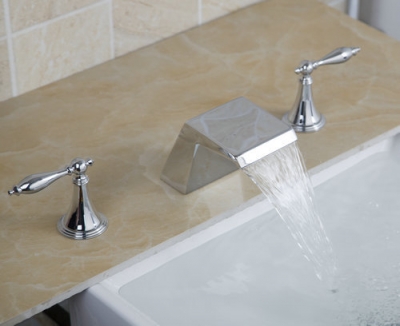/cold waterfall 3 pieces 2 lever chrome 31h deck mounted shower bathroom basin sink brass bathtub torneira tap mixer faucet [3-pcs-bathtub-faucet-set-610]