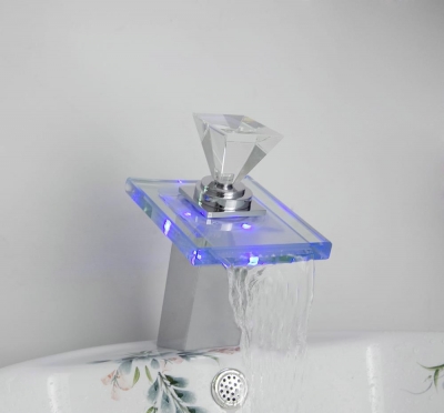 diamond style color changing led waterfall bathroom wash basin sink mixer tap faucets (glass handle) nb-108 [led-faucet-5471]