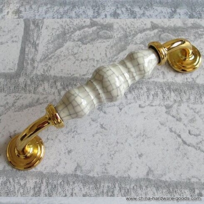 fashion luxury kichen cabinet handles crack ceramic cupboard pulls gold zinc alloy wardrobe dresser furniture handle pull knob [Door knobs|pulls-1710]
