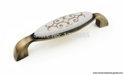 fedex 30pcs ceramic drawer handles with gold flower bedroom hardware pulls(cc: 128mm) [Door knobs|pulls-190]