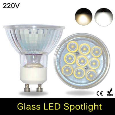 gu10 led spotlight 2835 smd glass lamp body 120 degree lens 220v 3w spot light bulb downlight lighting 4pcs/lot