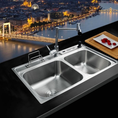 hello kitchen stainless steel sink bowl kitchen washing vegetable double bowl ss-128528-4/112 with swivel faucet