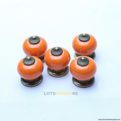 ls4g 5pcs orange ceramic door knob cabinet drawer furniture cupboard pull handle [Door knobs|pulls-1024]