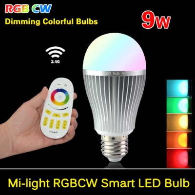 mi light ac85-265v 110v 220v e27 9w rgbcw rgbww led bulb lamp wireless brightness color temperature dimmable led bulb [led-smart-mi-light-6002]