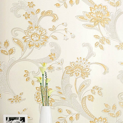 modern fashion 3d non-woven flocking stereoscopic flower wallpaper roll for bedroom living room,papel de parede floral [wallpaper-roll-9385]