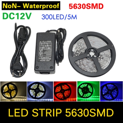 new chip 5630 smd led strip flexible light 12v non waterproof 60leds/m ultra bright lamps + 12v 5a 60w power supply [5630-smd-series-859]