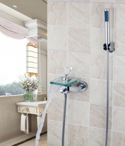 new l8008s diamolend design transparent glass wall mounted chrome waterfall faucet bath basin mixer tap bathtub faucet [wall-mounted-9022]