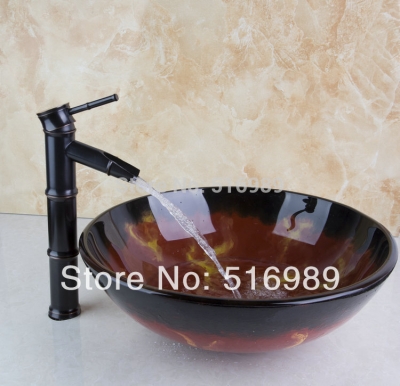 reasonable price colorful bamboo shape oil rubed bronze faucet bathroom basin faucets with drainer glass lavatory basin set [glass-lavatory-basin-faucet-set-3772]