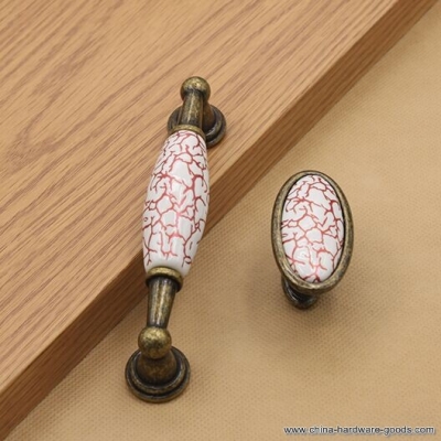 red crack ceramic dresser knob bronze kichen cabinet pull antique bronze zinc alloy drawer cupboard furniture handle pull knob
