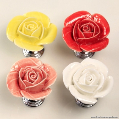 rose drawer knob, flower ceramic knob for cupboard, kitchen cabinet hardware knob red, yellow, white, pink 10pcs/lot [Door knobs|pulls-2430]