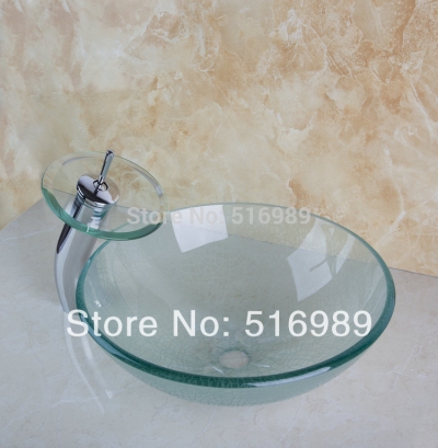 transparent round deck mounted best price bathroom chrome basin faucets washbasin with drainer basin set [glass-lavatory-basin-faucet-set-3781]