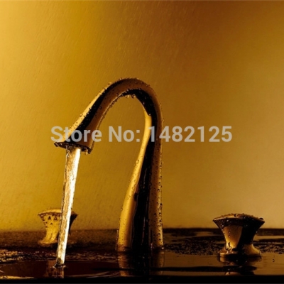 unique design golden bathroom brass basin faucet dual handles mixer tap modern 8 inch design luxury el [super-deals-8844]