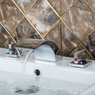 waterfall spout+double handles+/cold hose+accessories bathtub torneira 11a deck shower bathroom basin sink tap mixer faucet [3-pcs-bathtub-faucet-set-626]
