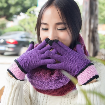 winter lovely yarn thermal solid color lovers mobile phone touch screen touch screen gloves winter gloves