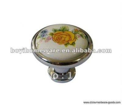 yellow flower pattern ceramic furniture handle and knobs whole and retail discount 100pcs/lot y42-pc