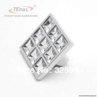 10pcs 40mm clear crystal zinc alloy square type morden kitchen cabinet knobs and handles dresser drawer knob kids [Door knobs|pulls-1271]