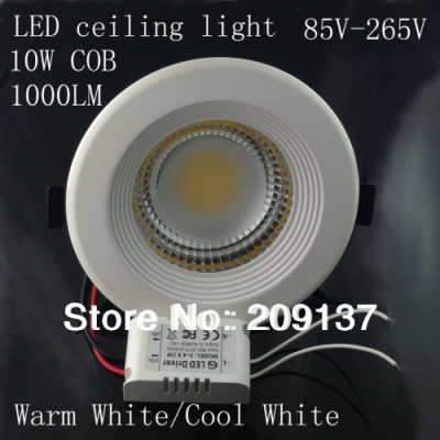 10w cob led ceiling recessed downlight,high power 10w cob led, 105-120mm hole, 10pc/lot,