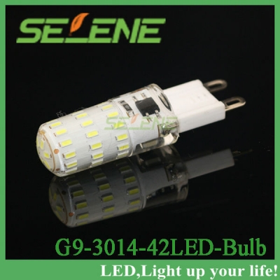 1pc 220v led light g9 3014 chip real 360 degree led lamps 4w 42leds smd corn bulb silicone lighting [g9-lamp-3528]