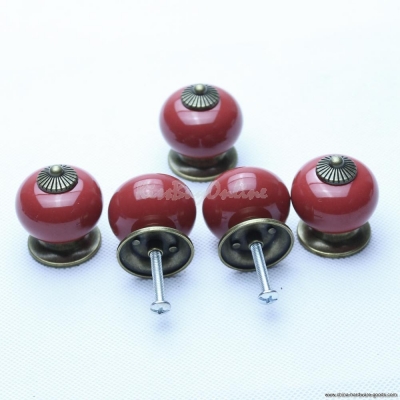 5pcs red ceramic door knob cabinet drawer furniture cupboard pull handle k5bo [Door knobs|pulls-654]