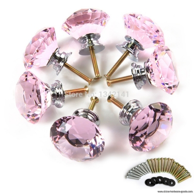 8 x 40mm pink diamond shape crystal glass furniture handles cabinet knob drawer pull handle kitchen door wardrobe hardware