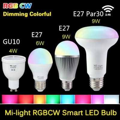 85-265v mi light 2.4g wireless e27 gu10 par30 rgbw rgbww led lamp bulb 4w/6w/9w led light dimmable bulb lamp [led-smart-mi-light-5992]