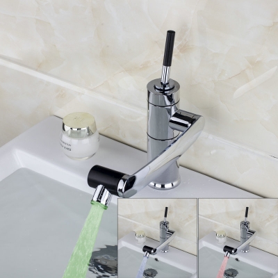 92420a/87 bathroom led with 3 color polished chrome finished deck mounted swivel single handle faucet tap [led-faucet-5438]
