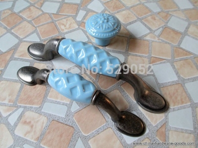 blue dresser knobs / drawer knob pulls handles ceramic kitchen cabinet door knob antique black furniture knob pull