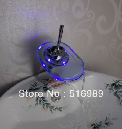 chrome wash basin sink water basin waterfall faucet 3 colors led battery power bathroom mixer tap sink chrome tree508 [led-faucet-5454]