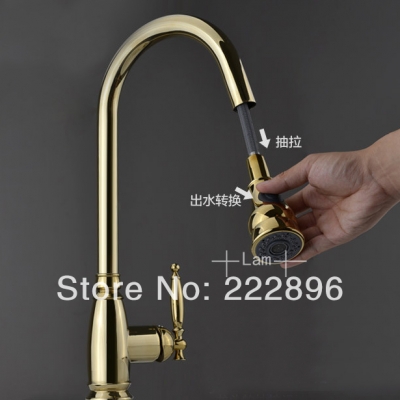 copper sink gold single lever kitchen faucet pull out bar mixer kitchen water tap torneira cozinha grifos cocina lanos dragon [pull-out-kitchen-faucets-8125]