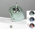 deck mount single handle color changing led waterfall bathroom sink faucet tap mixer (chrome finish) nb-110