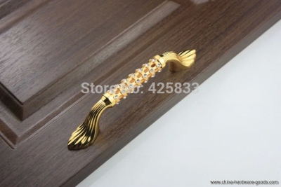 fashion 5pcs 128mm gold furniture caninet knobs crystal diamond handles (l:173mm d:12mm h:30mm)