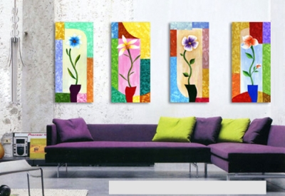 flower in vasa home decor modern 4 pcs oil painting art on canvas bree000 [painting-7697]