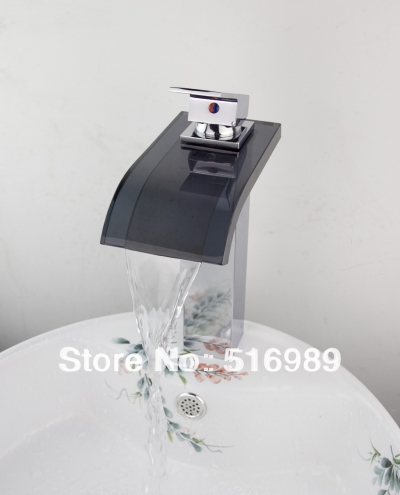 for polished chrome basin sink faucet waterfall kitchen copper glass mixer deck mount single handle tree266 [glass-faucet-3651]