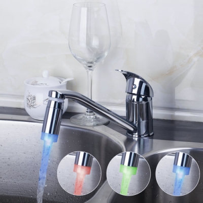 hello short led light 3 colors swivel 360 chrome 8393b wash basin sink water vessel lavatory kitchen torneira tap mixer faucet [kitchen-led-4215]