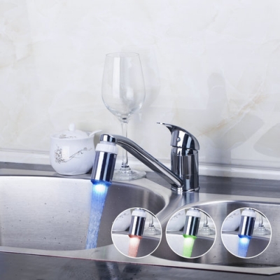 hello short led light swivel 360 chrome 8393c spring single hole kitchen sink wash basin vessel water torneira mixer tap faucet [kitchen-led-4216]
