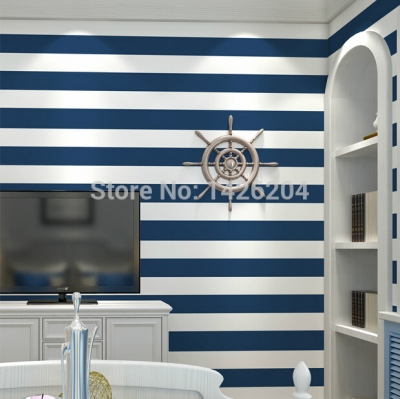 mediterranean blue and white striped wall paper for living room,horizontal striped wallpaper roll,papel de parede listrado [wallpaper-roll-9376]