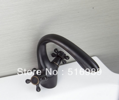 oil rubbed black bronze bathroom waterfall 2 handles widespread face basin mixer faucet grass48 [oil-rubbed-bronze-7499]