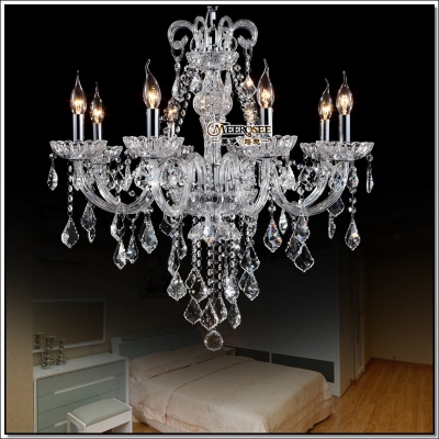 traditional clear glass 8 lights crystal chandelier lighting cristal pendente for living room dining room md6609 [glass-chandeliers-3627]