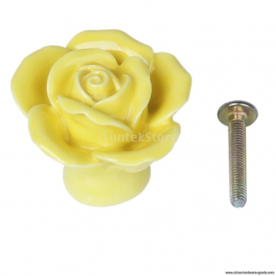 yellow rose flower ceramic kitchen cabinet cupboard handles pull knob