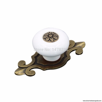 1 pair white ceramic door drawer cupboard handle pull knobs bronze zine alloy base b2c shop [Door knobs|pulls-1832]