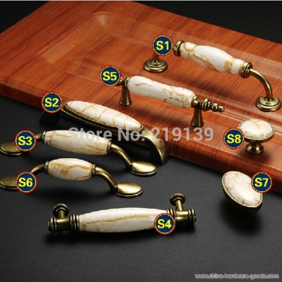 10pcs 76mm furniture hardware dresser antique brass drawer pulls ceramic kitchen cabinet handles [Door knobs|pulls-390]