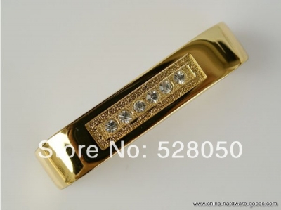 10pcs/lot gold plated zinc alloy crystal cabinet and dresser handles(c.c.:64mm)