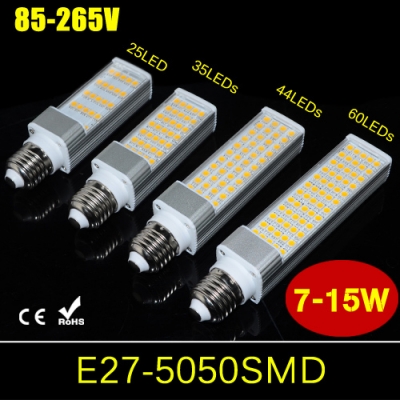 1pcs 7w 9w 11w 15w e27 aluminum casting horizontal plug light led lamp ac 85v-265v smd 5050 led bulb 25leds,35leds,44leds,60leds