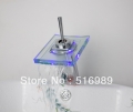 3 colors new deck mounted led waterfall basin faucet single handle vessel sink mixer tapglass3