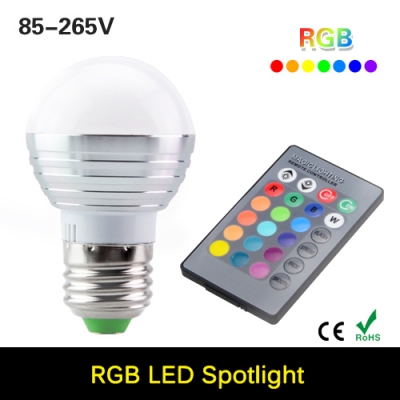 3w led rgb spotlight e27 led bulb ac 100v 110v 220v 240v led light lamp dimmable lampada led spot light with ir remote control [led-rgb-light-5965]