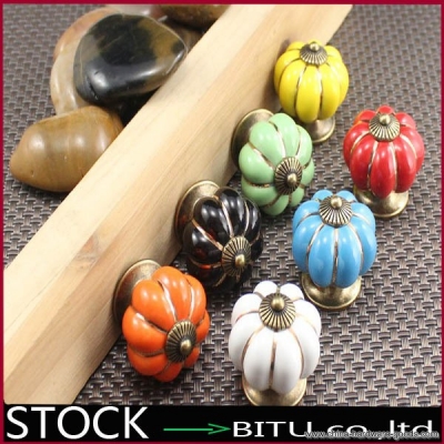 50pcs/lot 7 colors pumpkin ceramic knob for children, kitchen ceramic door cabinets cupboard knob and handles dia 40mm dd2704