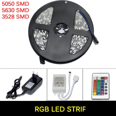 5m rgb led strip smd 5630 5050 3528 60led/m flexible non-waterproof led tape + 24key remote + 12v 2a power supply adapter [5630-smd-series-856]