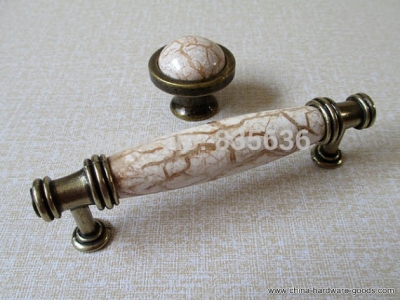 ceramic dresser drawer pulls handles knobs white crackle / antique brass kitchen cabinet handle knob pull furniture hardware